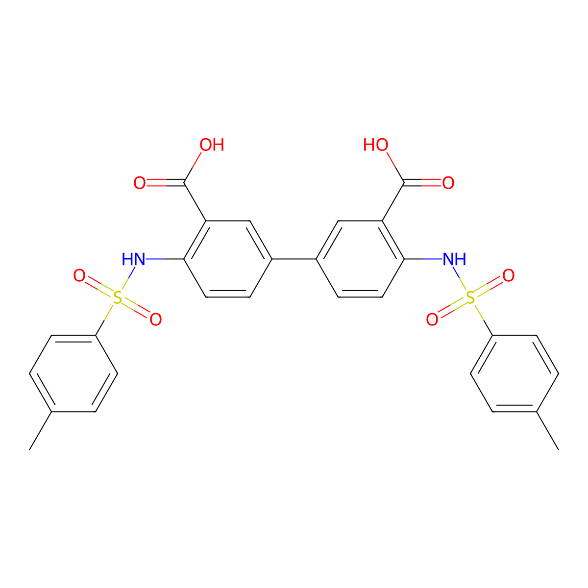 4,4'-Bis{[(4-methylphenyl)sulfonyl]amino}biphenyl-3,3'-dicarboxylic acid molecular structure, CAS 18257-49-3
