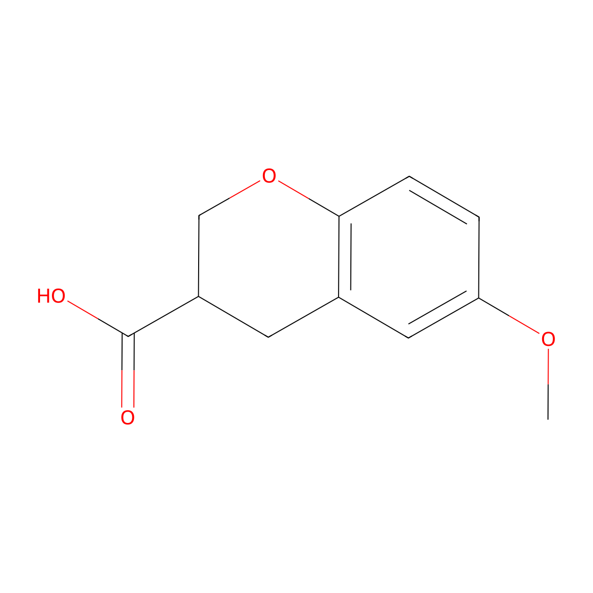 6-methoxy-3,4-dihydro-2H-1-benzopyran-3-carboxylic acid molecular structure, CAS 182570-26-9