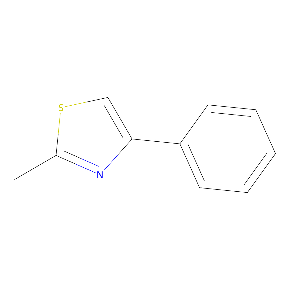 2-Methyl-4-phenyl-1,3-thiazole molecular structure, CAS 1826-16-0