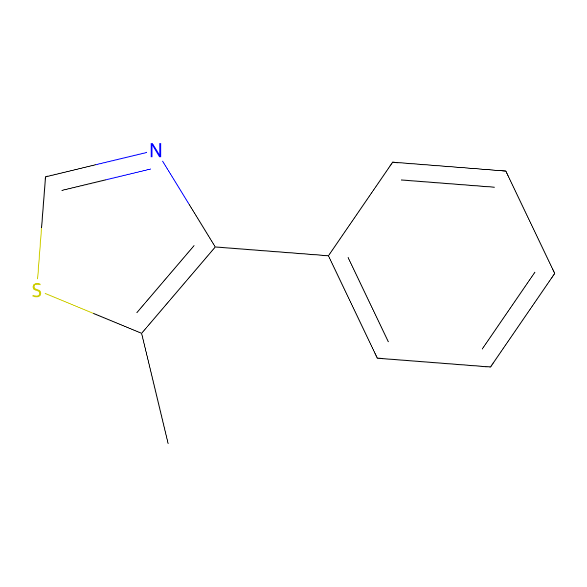 Thiazole, 5-methyl-4-phenyl- molecular structure, CAS 1826-18-2