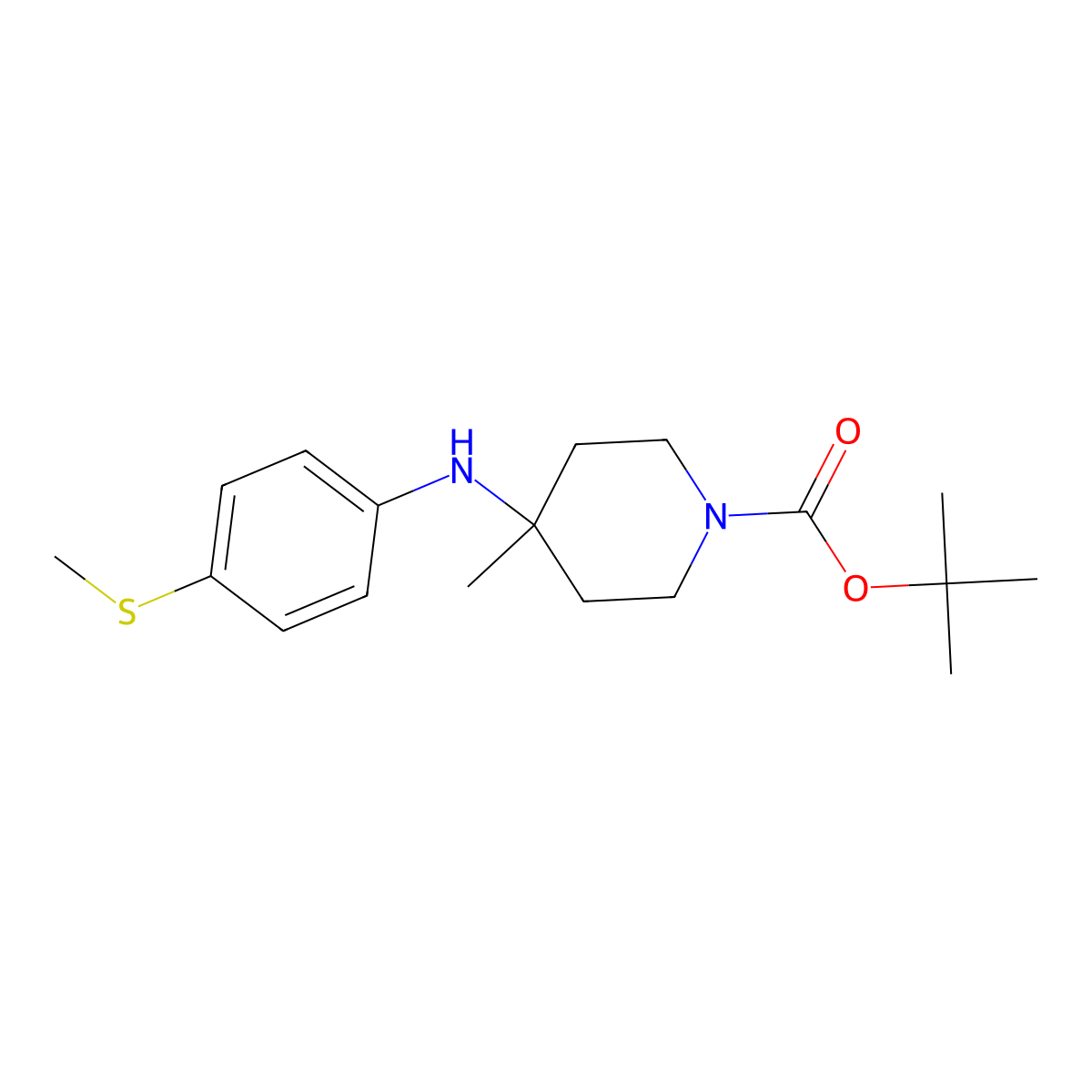 Tert-butyl 4-methyl-4-((4-(methylthio)phenyl)amino)piperidine-1-carboxylate molecular structure, CAS 1826104-07-7