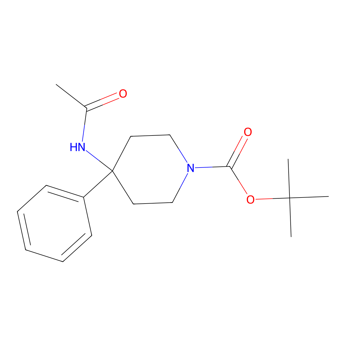 1-Boc-4-Acetamido-4-phenylpiperidine molecular structure, CAS 182621-52-9