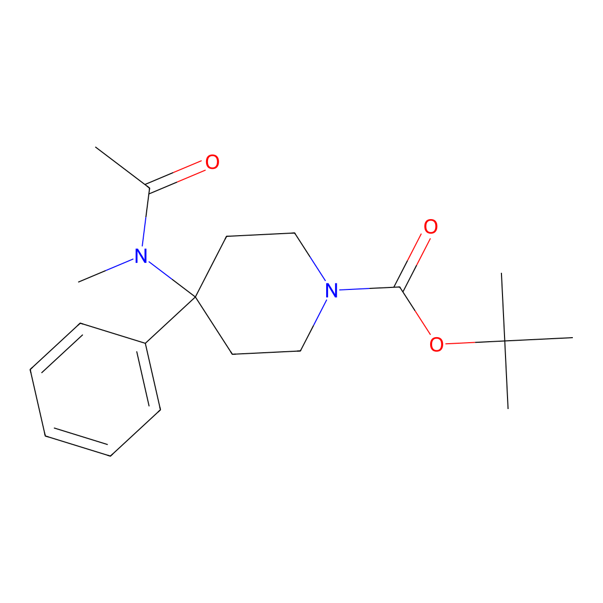 Tert-butyl 4-[acetyl(methyl)amino]-4-phenylpiperidine-1-carboxylate molecular structure, CAS 182621-53-0