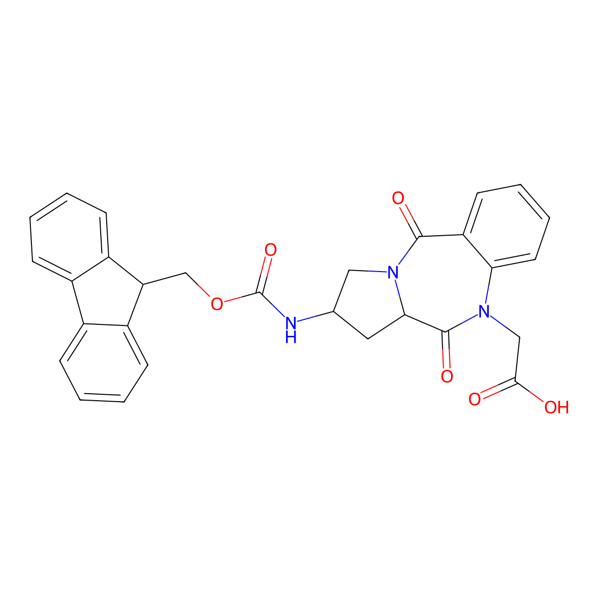 (2S,11aS)-Fmoc-2-amino-10-carboxymethyl-1,2,3,11a-tetrahydro-10H-pyrrolo[2,1-c][1,4]-benzodiazepine-5,11-dione molecular structure, CAS 182624-46-0