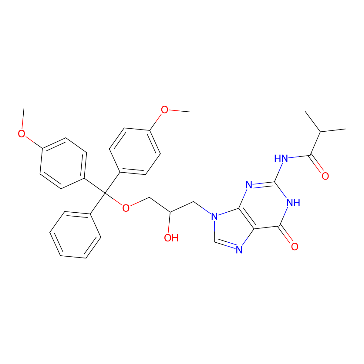 (S)-9-[3-(4,4'-Dimethoxytrityloxy)-2-hydroxypropyl]-N2-isobutyrylguanine molecular structure, CAS 182625-67-8