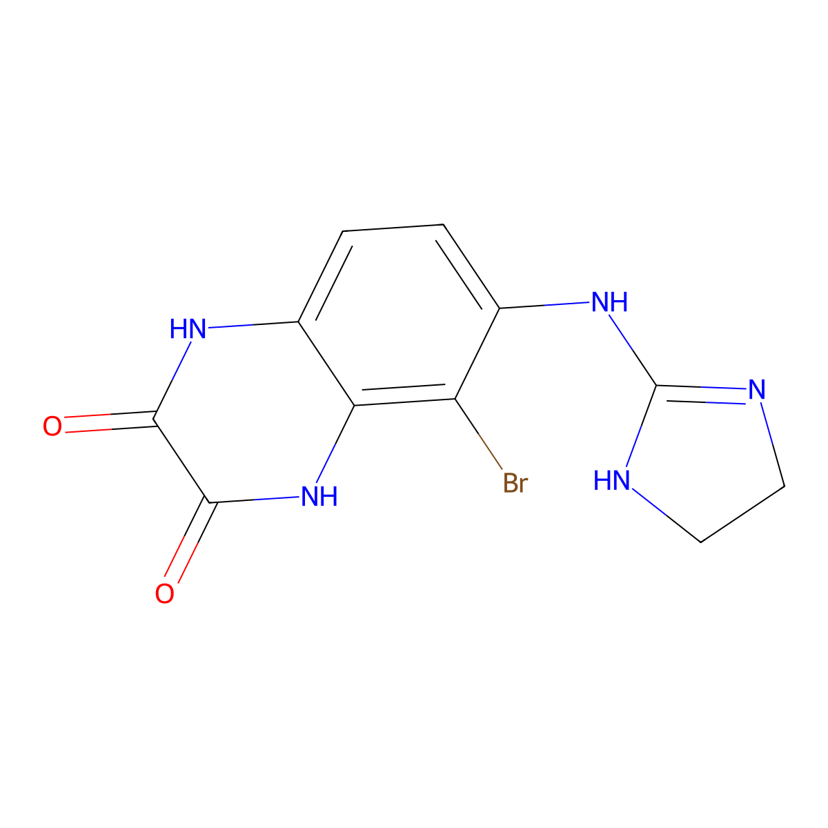 5-bromo-6-(4,5-dihydro-1H-imidazol-2-ylamino)-1,4-dihydroquinoxaline-2,3-dione molecular structure, CAS 182627-95-8