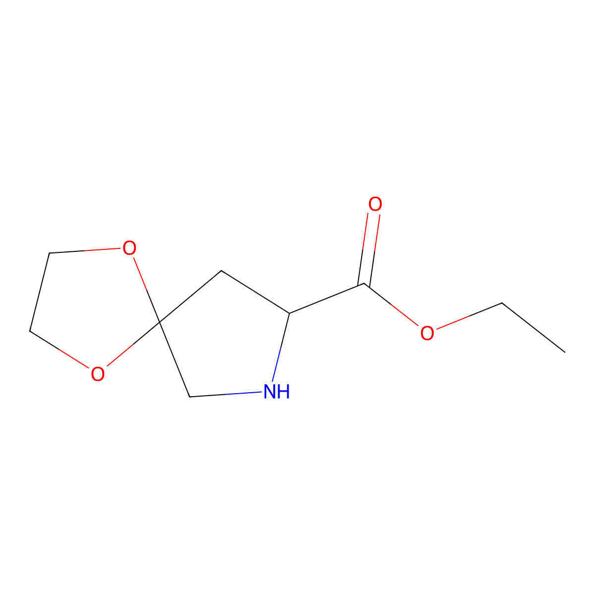 ethyl (8S)-1,4-dioxa-7-azaspiro[4.4]nonane-8-carboxylate molecular structure, CAS 182629-54-5