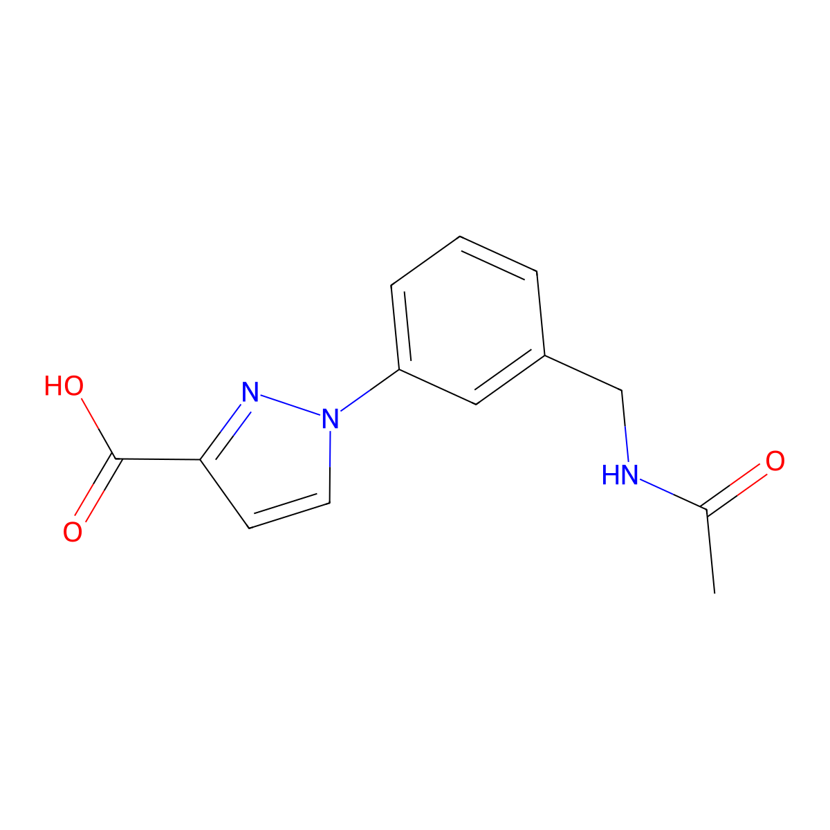 1-[3-(acetamidomethyl)phenyl]-1H-pyrazole-3-carboxylic acid molecular structure, CAS 1827394-43-3