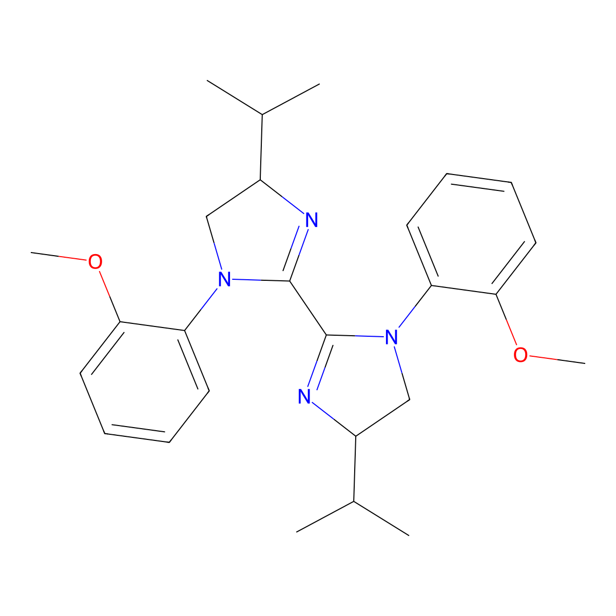 (4S,4'S)-4,4'-Diisopropyl-1,1'-bis(2-methoxyphenyl)-4,4',5,5'-tetrahydro-1H,1'H-2,2'-biimidazole molecular structure, CAS 1827669-28-2