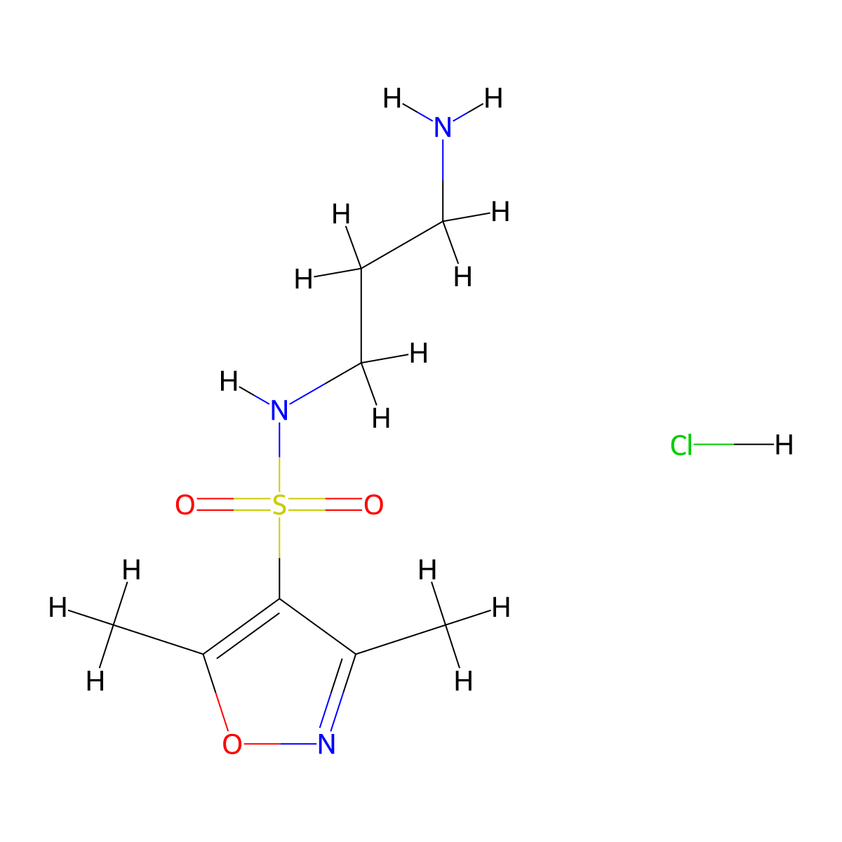 N-(3-aminopropyl)-3,5-dimethyl-1,2-oxazole-4-sulfonamide hydrochloride molecular structure, CAS 1827894-21-2