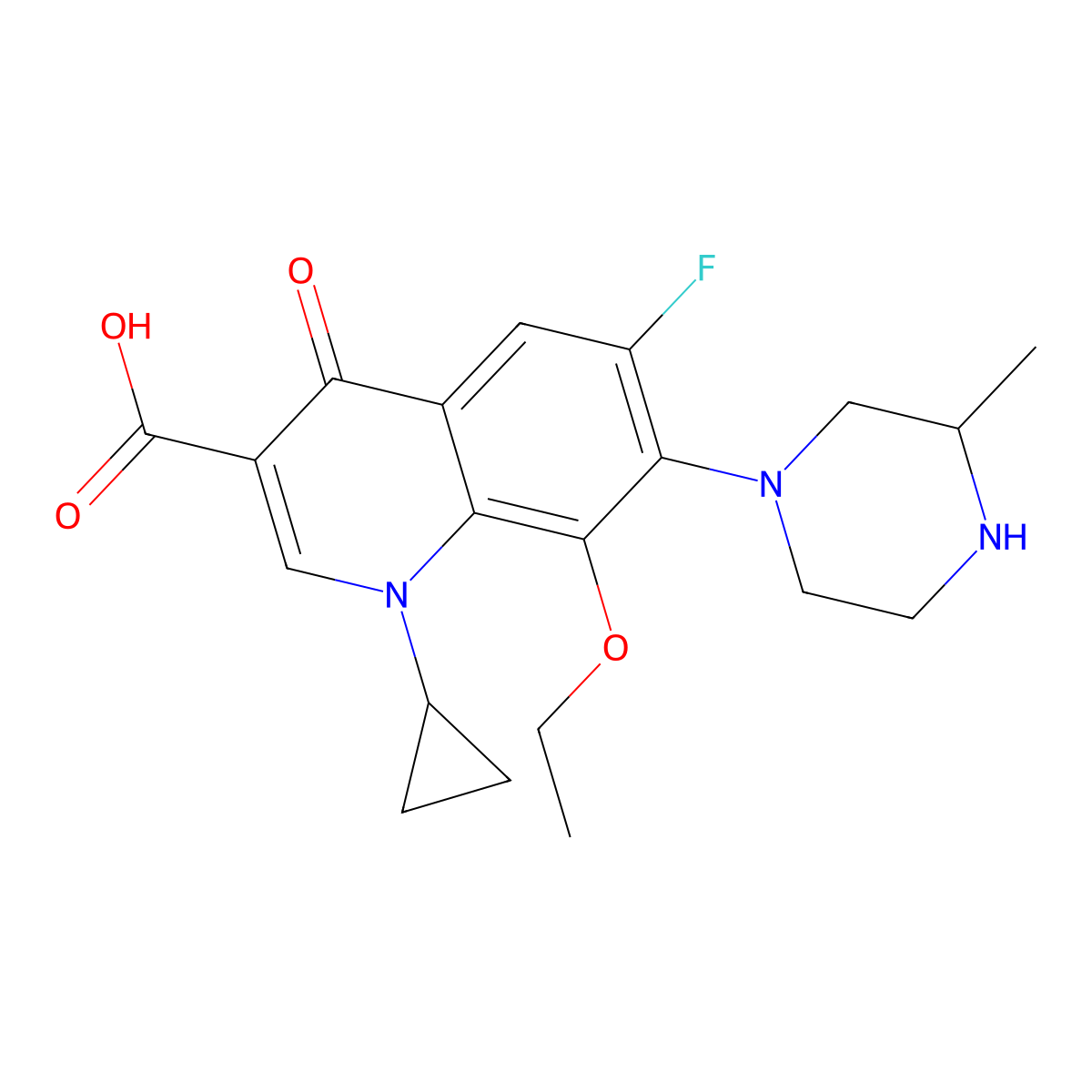 1-Cyclopropyl-8-ethoxy-6-fluoro-7-(3-methylpiperazin-1-yl)-4-oxo-1,4-dihydroquinoline-3-carboxylic acid molecular structure, CAS 182868-72-0