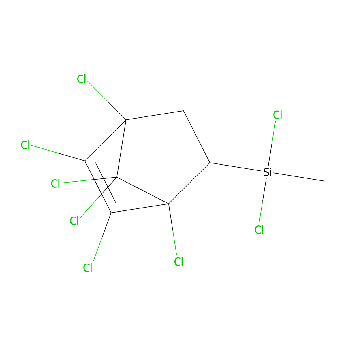 Bicyclo[2.2.1]hept-2-ene, 1,2,3,4,7,7-hexachloro-5-(dichloromethylsilyl)- molecular structure, CAS 18291-67-3