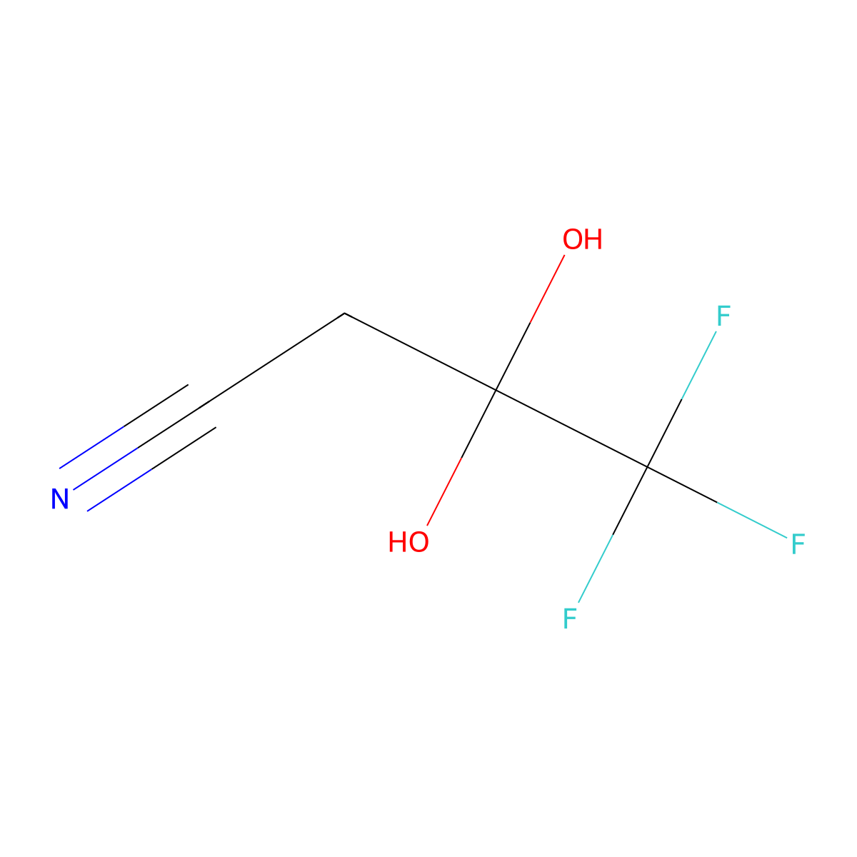 4,4,4-Trifluoro-3,3-dihydroxybutanenitrile molecular structure, CAS 182924-35-2