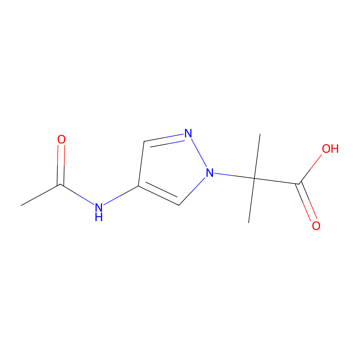 2-(4-acetamido-1H-pyrazol-1-yl)-2-methylpropanoic acid molecular structure, CAS 1829506-92-4