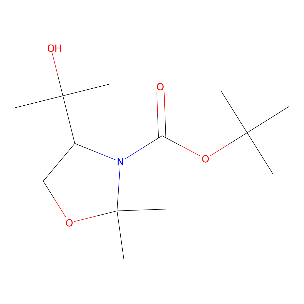 Tert-butyl (S)-4-(2-hydroxypropan-2-YL)-2,2-dimethyloxazolidine-3-carboxylate molecular structure, CAS 182957-71-7