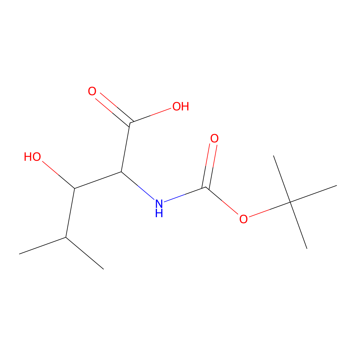 (2R,3S)-2-((tert-Butoxycarbonyl)amino)-3-hydroxy-4-methylpentanoic acid molecular structure, CAS 182959-73-5