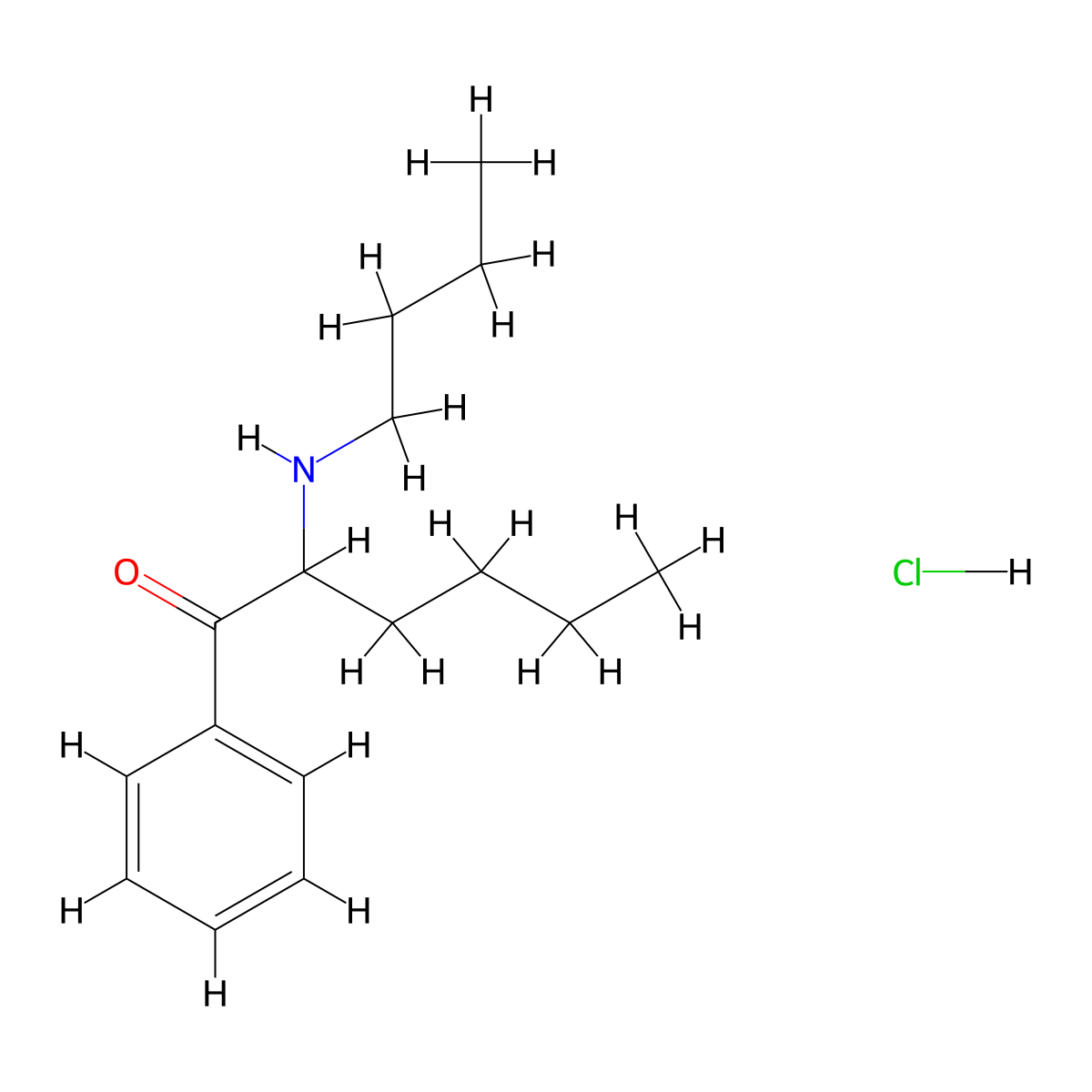 2-(Butylamino)-1-phenyl-1-hexanone, monohydrochloride molecular structure, CAS 18296-66-7