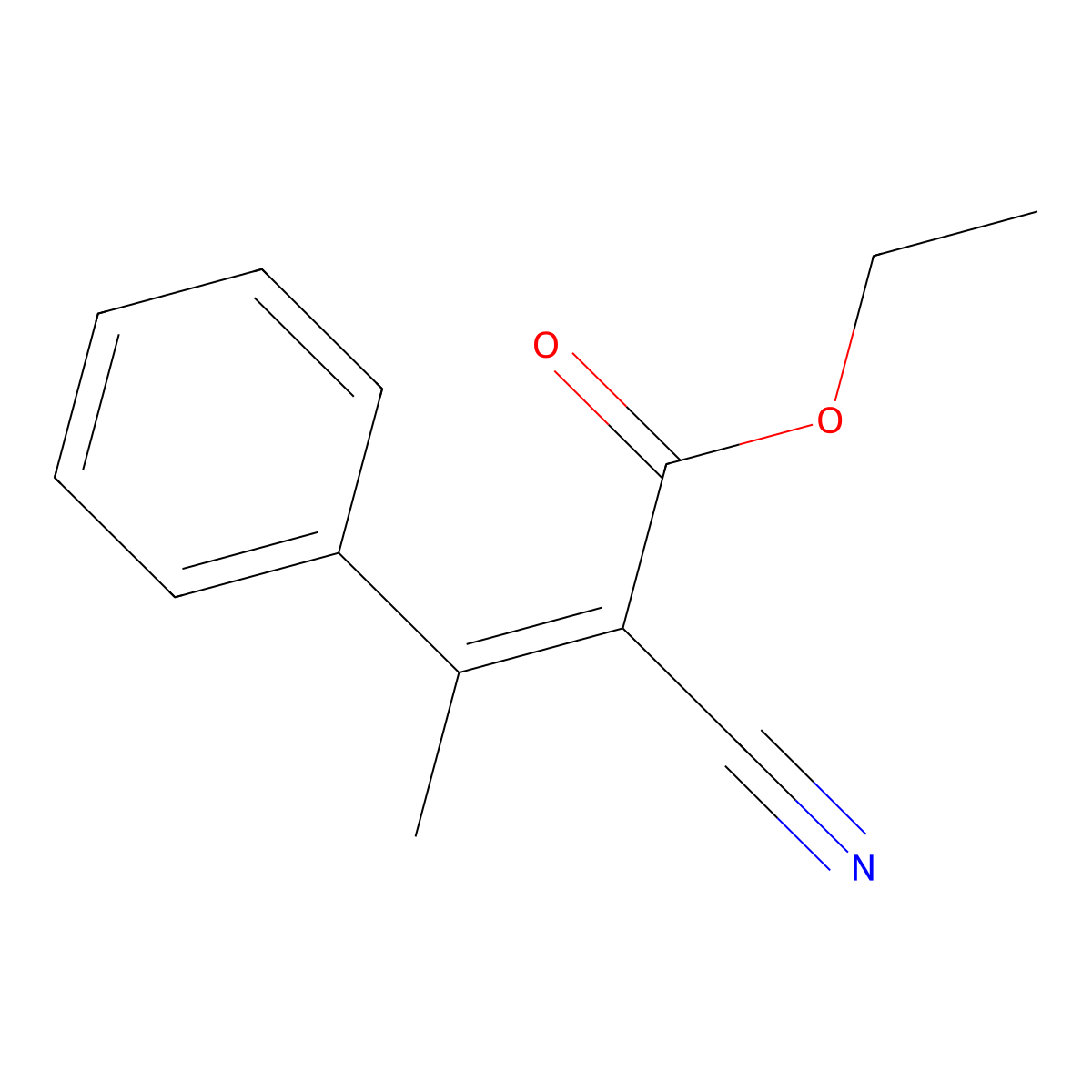 Ethyl 2-cyano-3-phenylbut-2-enoate molecular structure, CAS 18300-89-5
