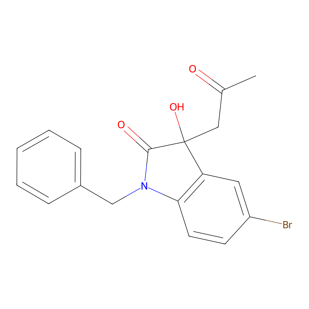 1-benzyl-5-bromo-3-hydroxy-3-(2-oxopropyl)-1,3-dihydro-2H-indol-2-one molecular structure, CAS 183014-92-8