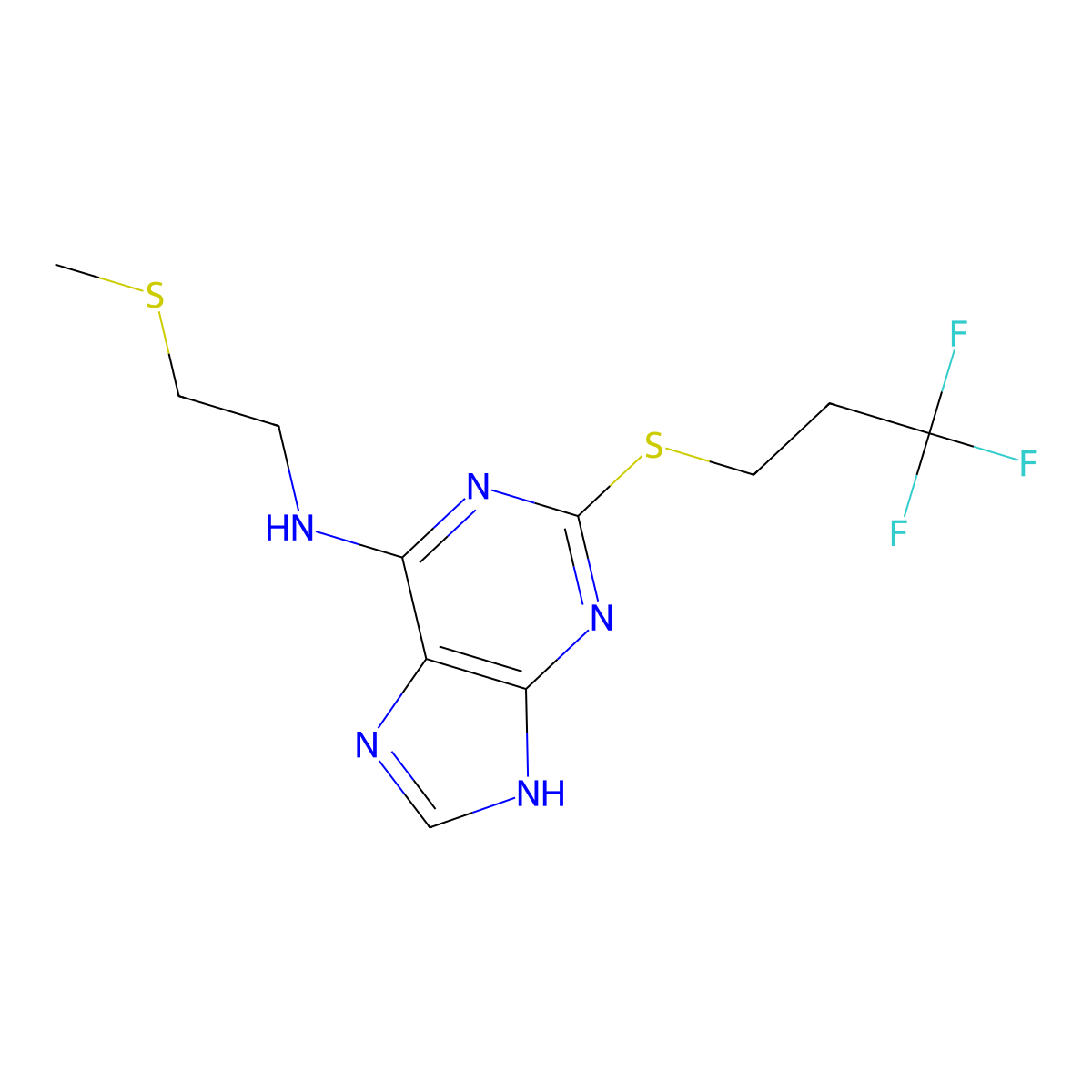 N-(2-(Methylthio)ethyl)-2-((3,3,3-trifluoropropyl)thio)-9H-purin-6-amine molecular structure, CAS 1830294-25-1