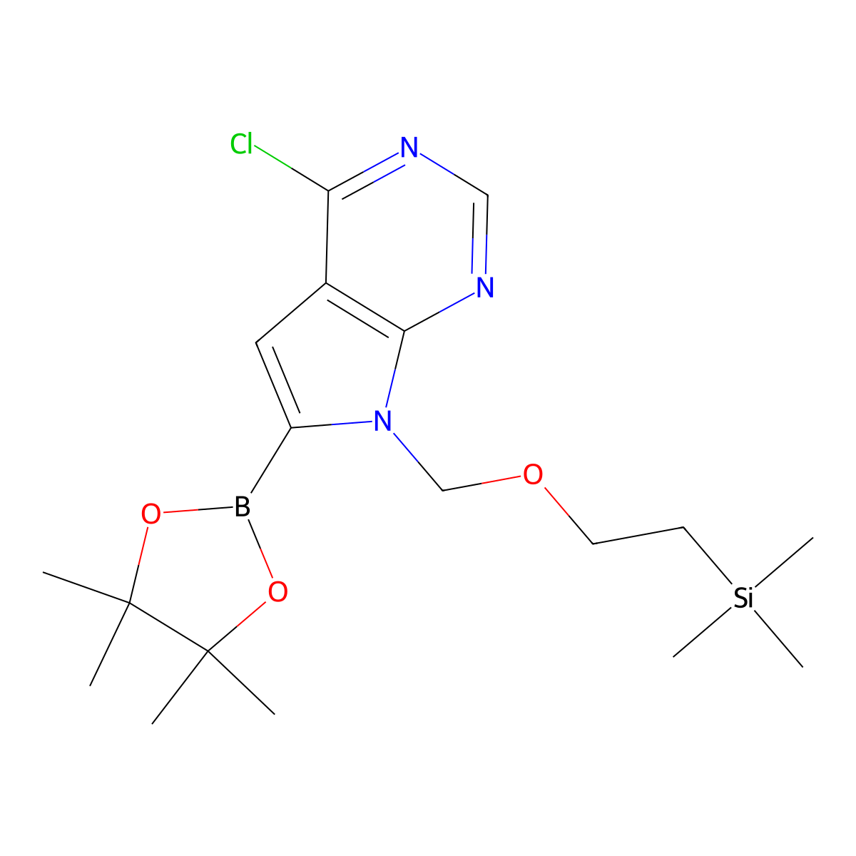 4-chloro-6-(4,4,5,5-tetramethyl-1,3,2-dioxaborolan-2-yl)-7-((2-(trimethylsilyl)ethoxy)methyl)-7H-pyrrolo[2,3-d]pyrimidine molecular structure, CAS 1830311-70-0