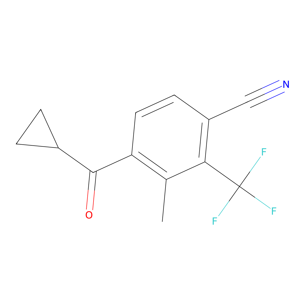 4-(Cyclopropanecarbonyl)-3-methyl-2-(trifluoromethyl)benzonitrile molecular structure, CAS 1830333-38-4