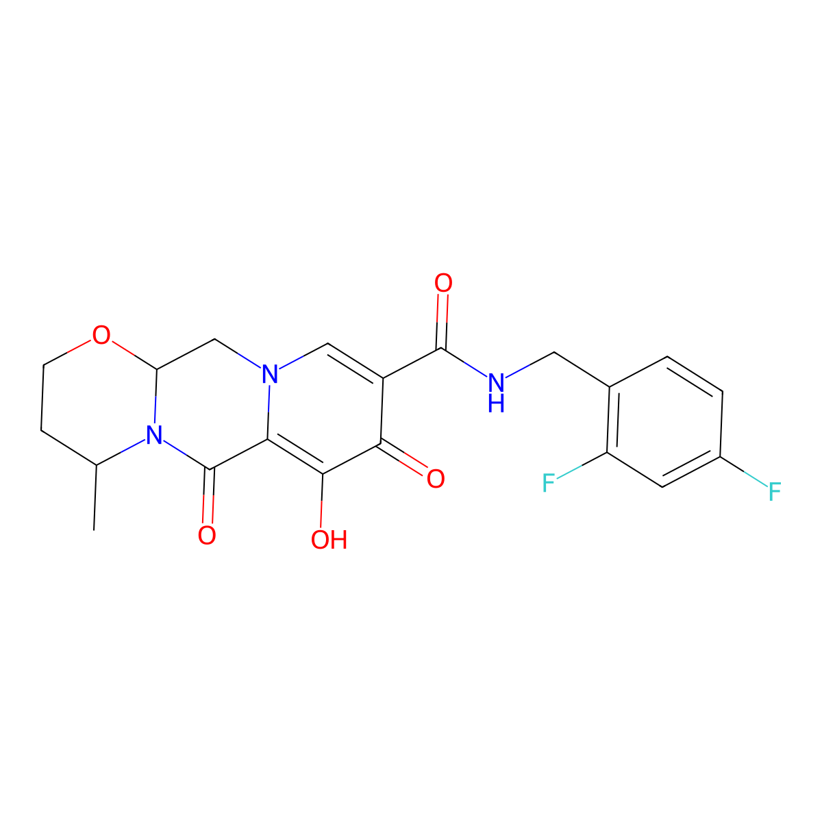 N-(2,4-difluorobenzyl)-7-hydroxy-4-methyl-6,8-dioxo-3,4,6,8,12,12a-hexahydro-2H-pyrido[1',2':4,5]pyrazino[2,1-b][1,3]oxazine-9-carboxamide molecular structure, CAS 1830380-29-4