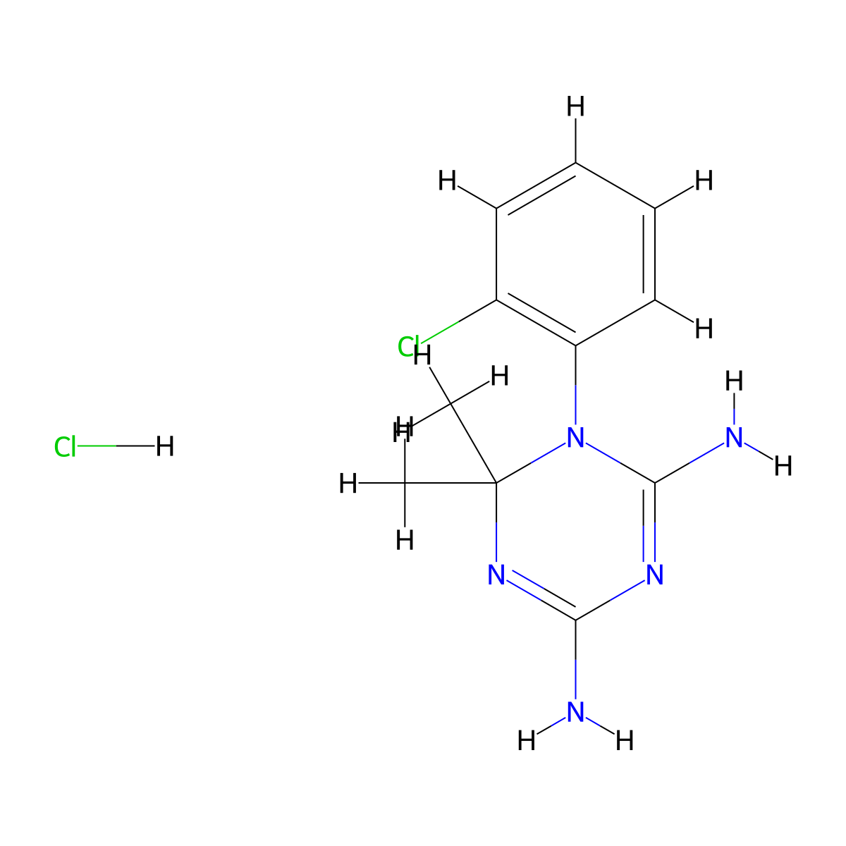 1-(2-Chlorophenyl)-6,6-dimethyl-1,6-dihydro-1,3,5-triazine-2,4-diamine--hydrogen chloride (1/1) molecular structure, CAS 18305-11-8