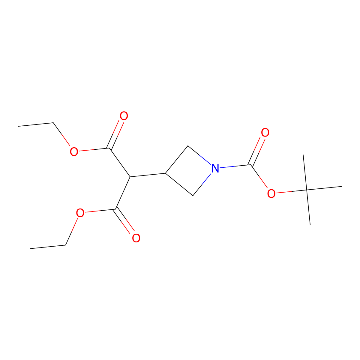 Diethyl 2-(1-(tert-butoxycarbonyl)azetidin-3-yl)malonate molecular structure, CAS 183062-95-5