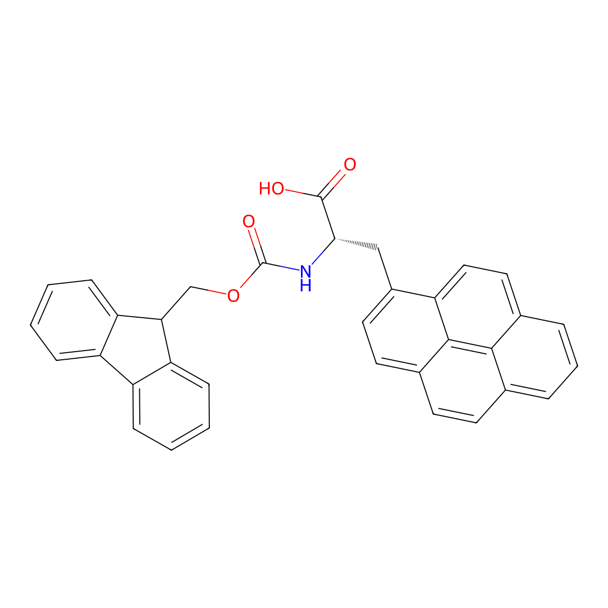 (S)-2-(((9H-fluoren-9-yl)methoxy)carbonylamino)-3-(pyren-1-yl)propanoic acid molecular structure, CAS 183071-07-0