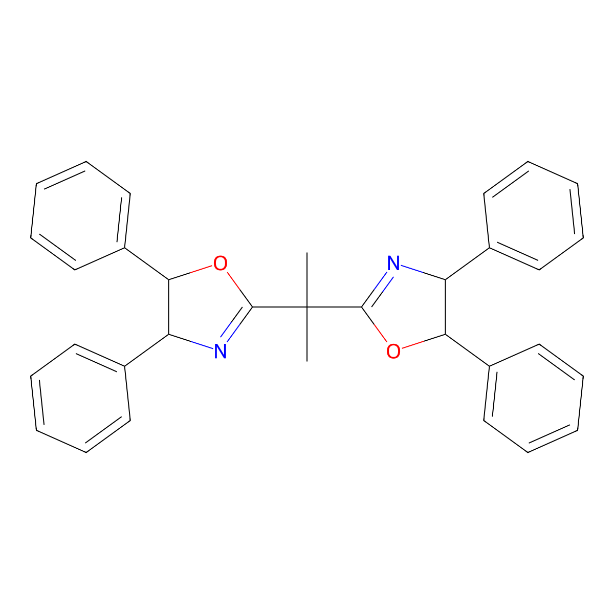 (4R,4'R,5R,5'R)-2,2'-(Propane-2,2-diyl)bis(4,5-diphenyl-4,5-dihydrooxazole) molecular structure, CAS 183072-30-2