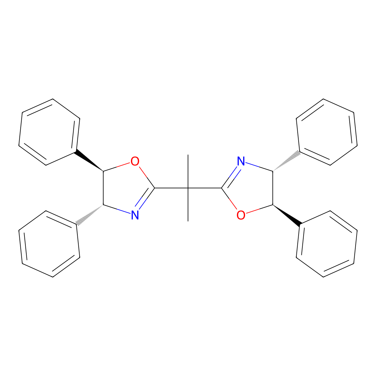 (4R,4'R,5R,5'R)-2,2'-(Propane-2,2-diyl)bis(4,5-diphenyl-4,5-dihydrooxazole) molecular structure, CAS 183072-30-2