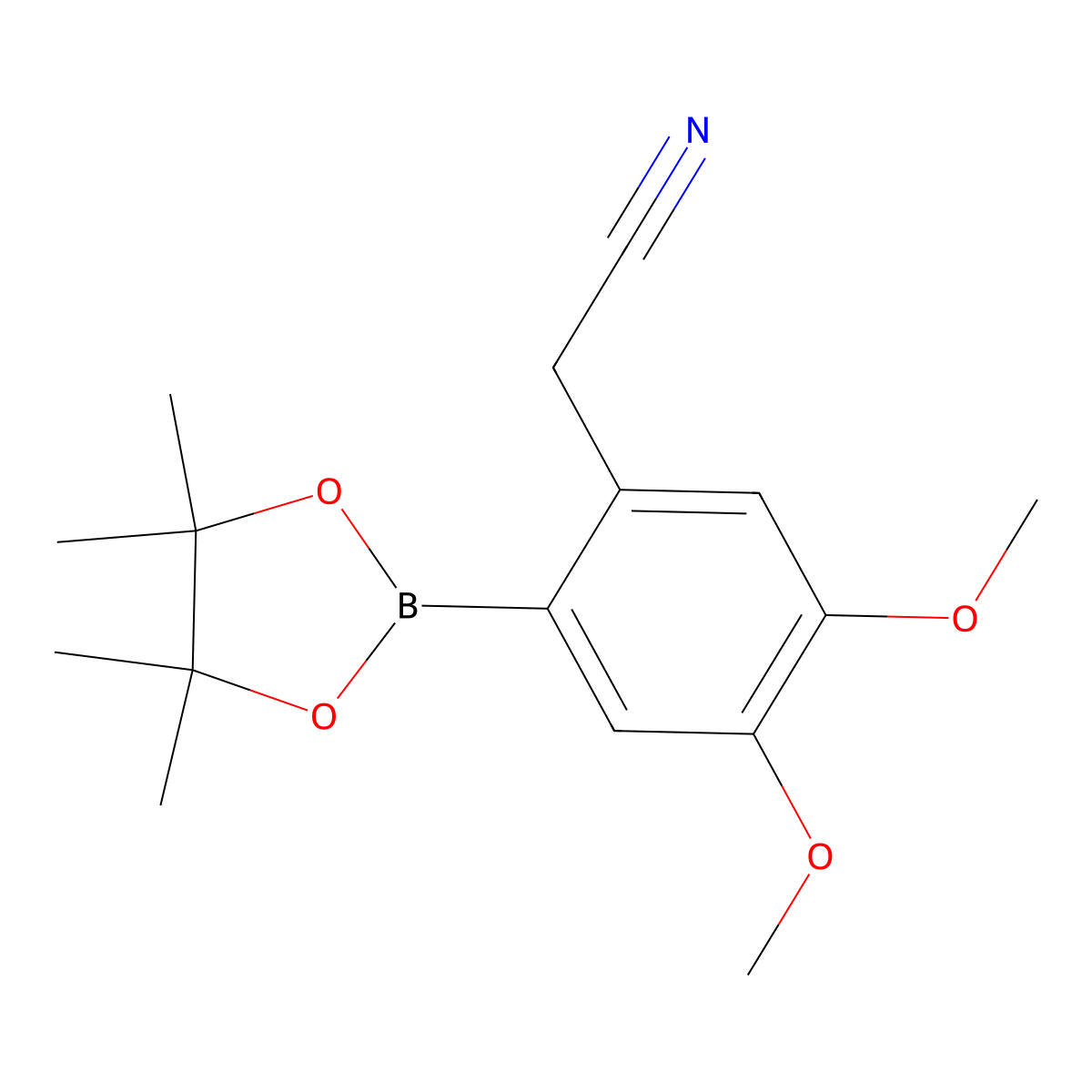 2-(4,5-Dimethoxy-2-(4,4,5,5-tetramethyl-1,3,2-dioxaborolan-2-YL)phenyl)acetonitrile molecular structure, CAS 1831078-72-8