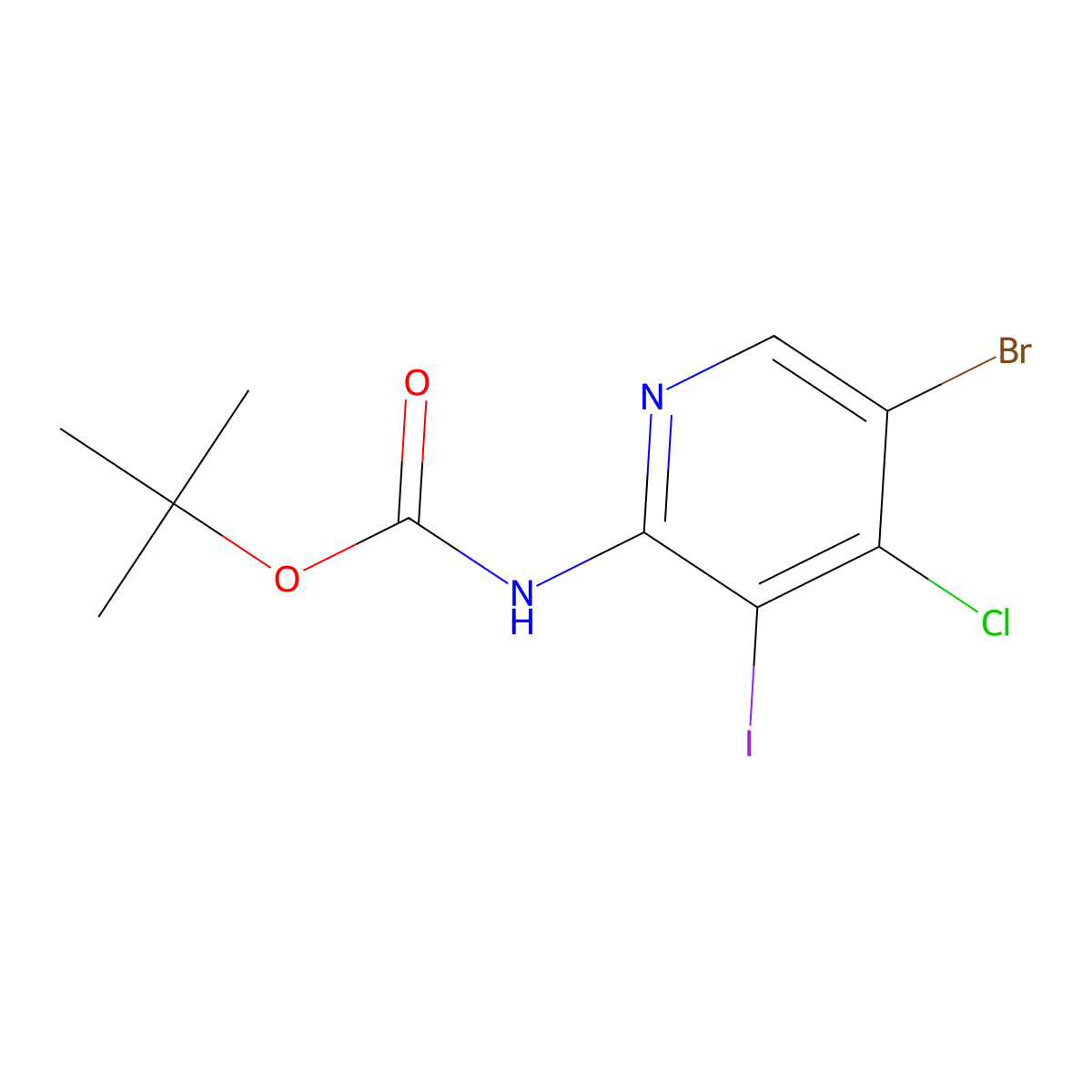 tert-butyl N-(5-bromo-4-chloro-3-iodopyridin-2-yl)carbamate molecular structure, CAS 1831088-65-3