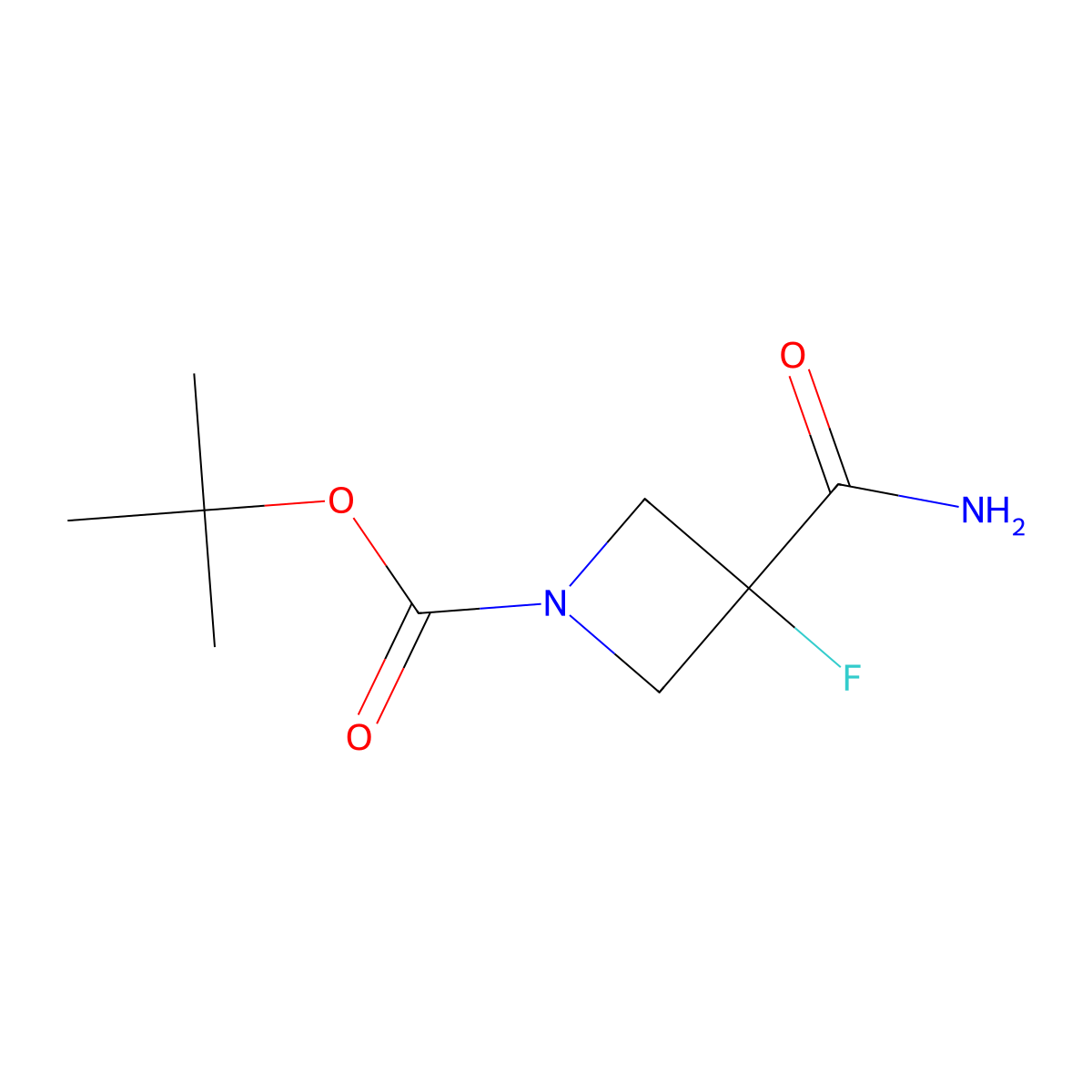 Tert-butyl 3-carbamoyl-3-fluoroazetidine-1-carboxylate molecular structure, CAS 1831097-65-4
