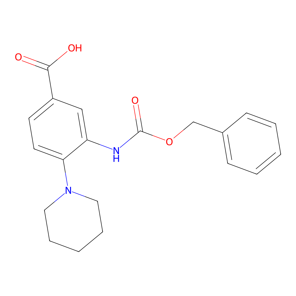 3-{[(Benzyloxy)carbonyl]amino}-4-(piperidin-1-yl)benzoic acid molecular structure, CAS 1831167-90-8