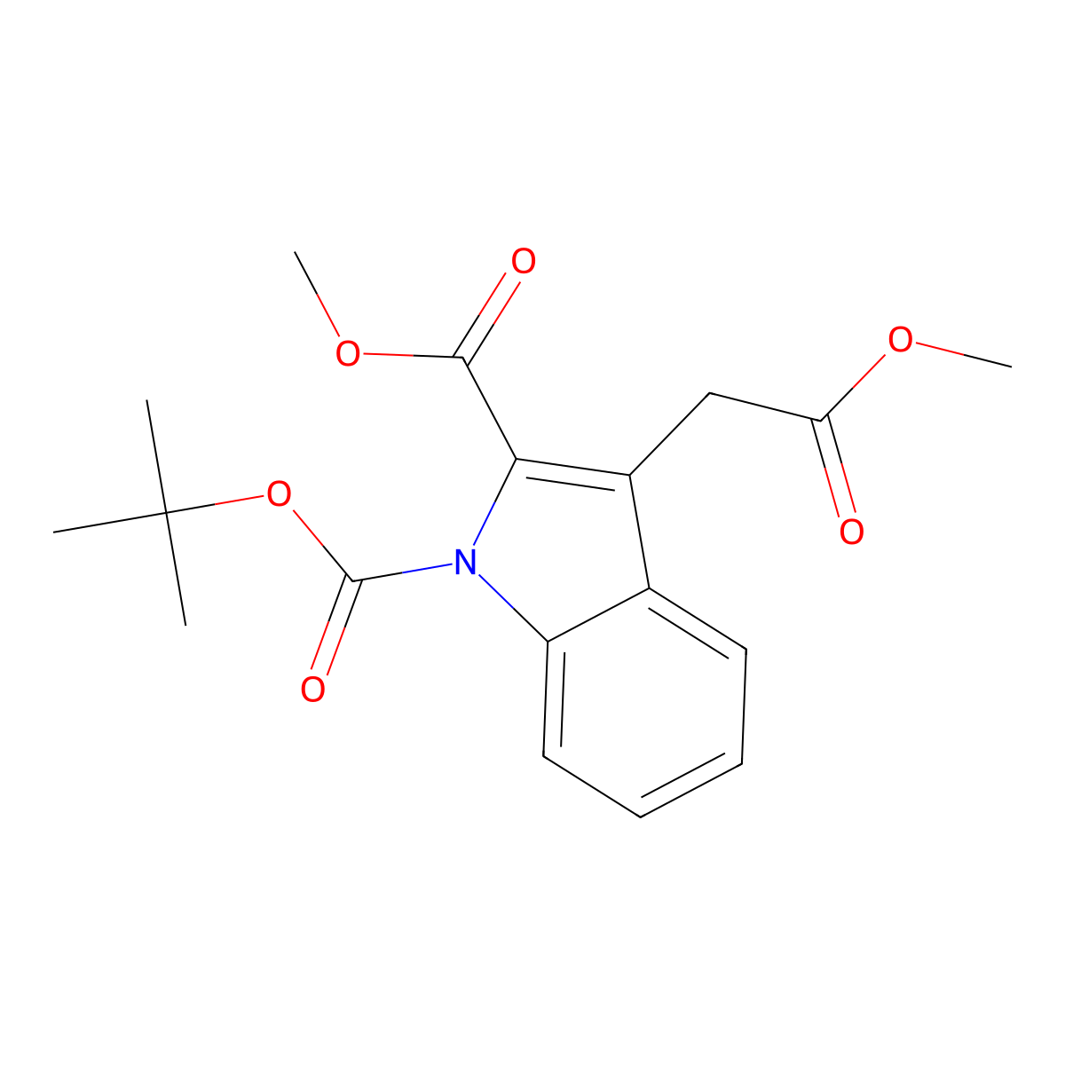 1-tert-butyl 2-methyl 3-(2-methoxy-2-oxoethyl)-1H-indole-1,2-dicarboxylate molecular structure, CAS 183145-83-7