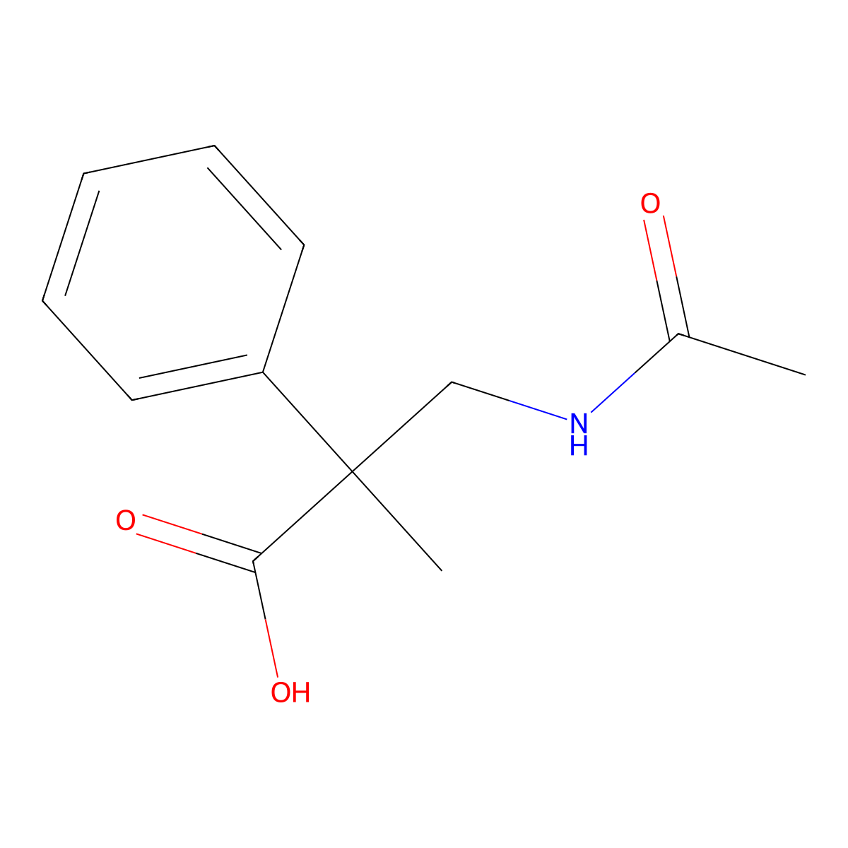 3-Acetamido-2-methyl-2-phenylpropanoic acid molecular structure, CAS 1831505-58-8