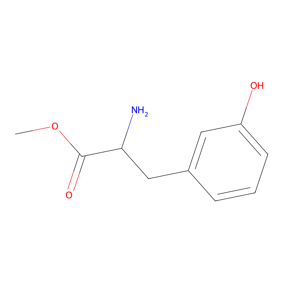 methyl (2R)-2-amino-3-(3-hydroxyphenyl)propanoate molecular structure, CAS 183161-49-1