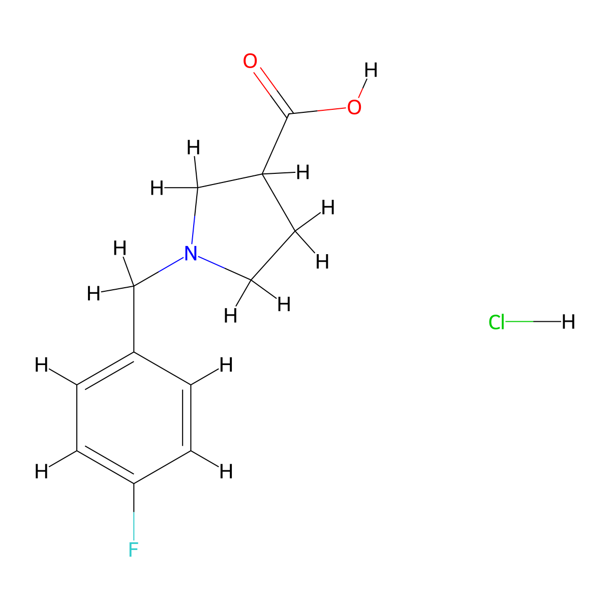 1-[(4-Fluorophenyl)methyl]pyrrolidine-3-carboxylic acid hydrochloride molecular structure, CAS 1831751-97-3