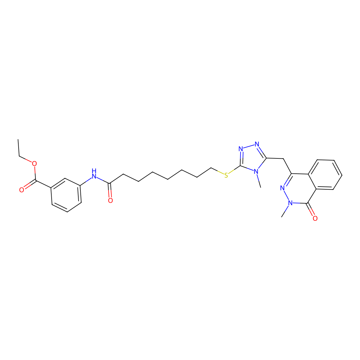 ethyl 3-[8-({4-methyl-5-[(3-methyl-4-oxo-3,4-dihydrophthalazin-1-yl)methyl]-4H-1,2,4-triazol-3-yl}sulfanyl)octanamido]benzoate molecular structure, CAS 1831830-20-6