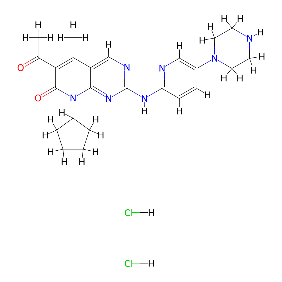 Palbociclib 2HCl molecular structure, CAS 1831842-69-3