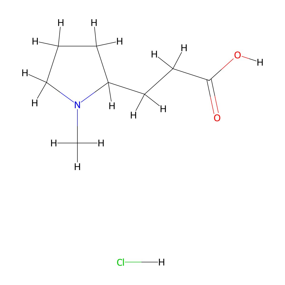 3-(1-Methylpyrrolidin-2-yl)propanoic acid hydrochloride molecular structure, CAS 18325-19-4