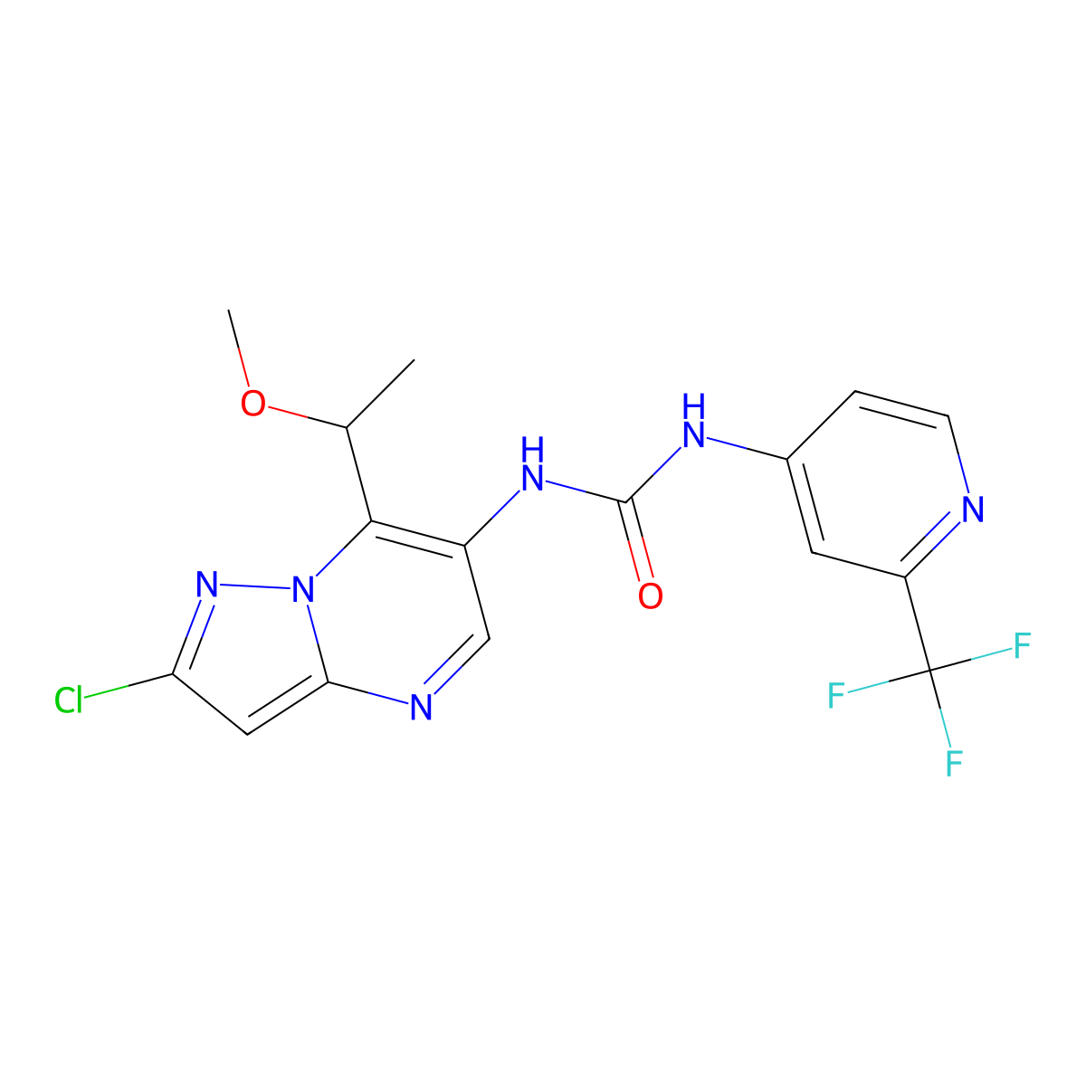 Urea, N-[2-chloro-7-[(1S)-1-methoxyethyl]pyrazolo[1,5-a]pyrimidin-6-yl]-N'-[2-(trifluoromethyl)-4-pyridinyl]- molecular structure, CAS 1832576-04-1