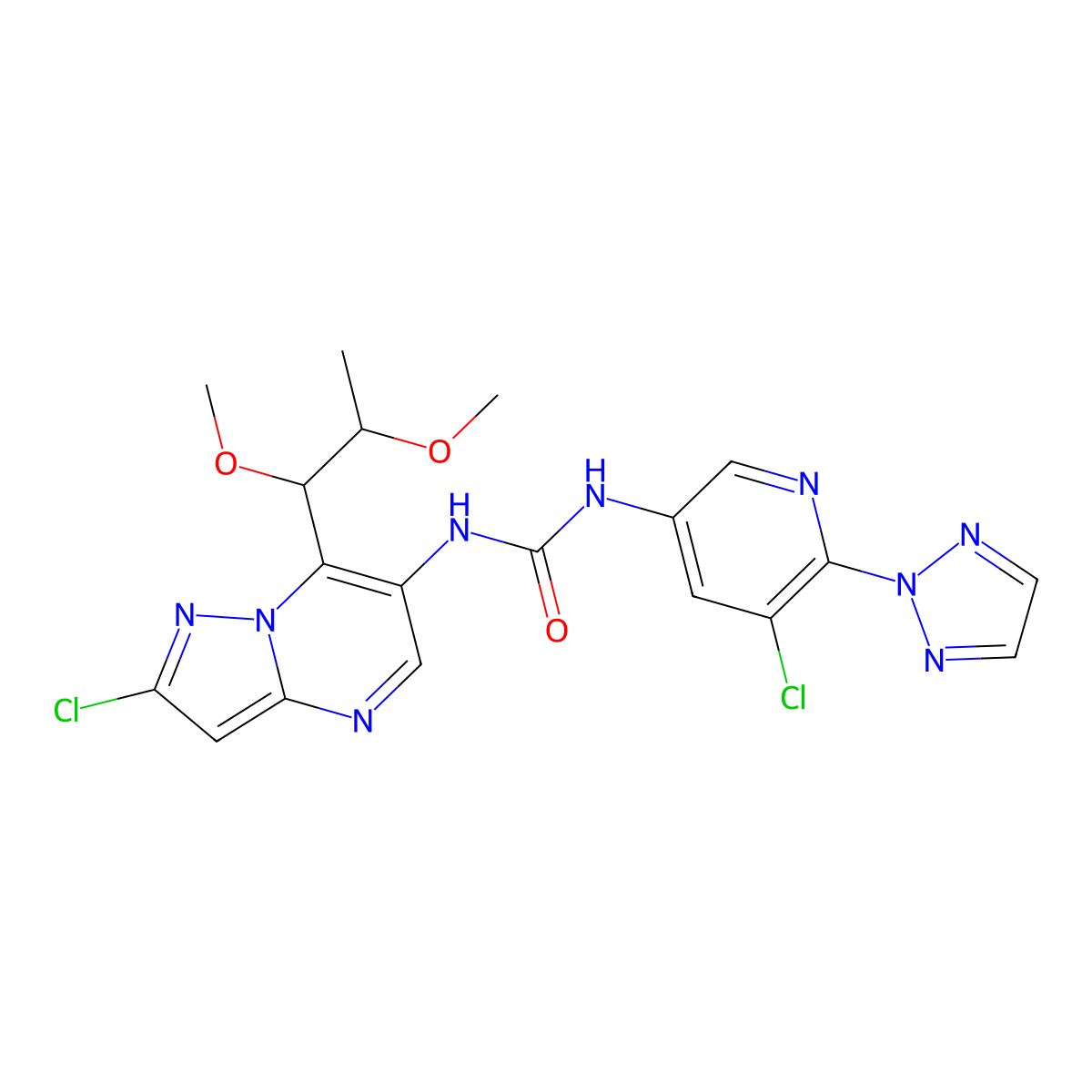 1-(5-chloro-6-(2H-1,2,3-triazol-2-yl)pyridin-3-yl)-3-(2-chloro-7-((1R,2R)-1,2-dimethoxypropyl)pyrazolo[1,5-a]pyrimidin-6-yl)urea molecular structure, CAS 1832578-30-9
