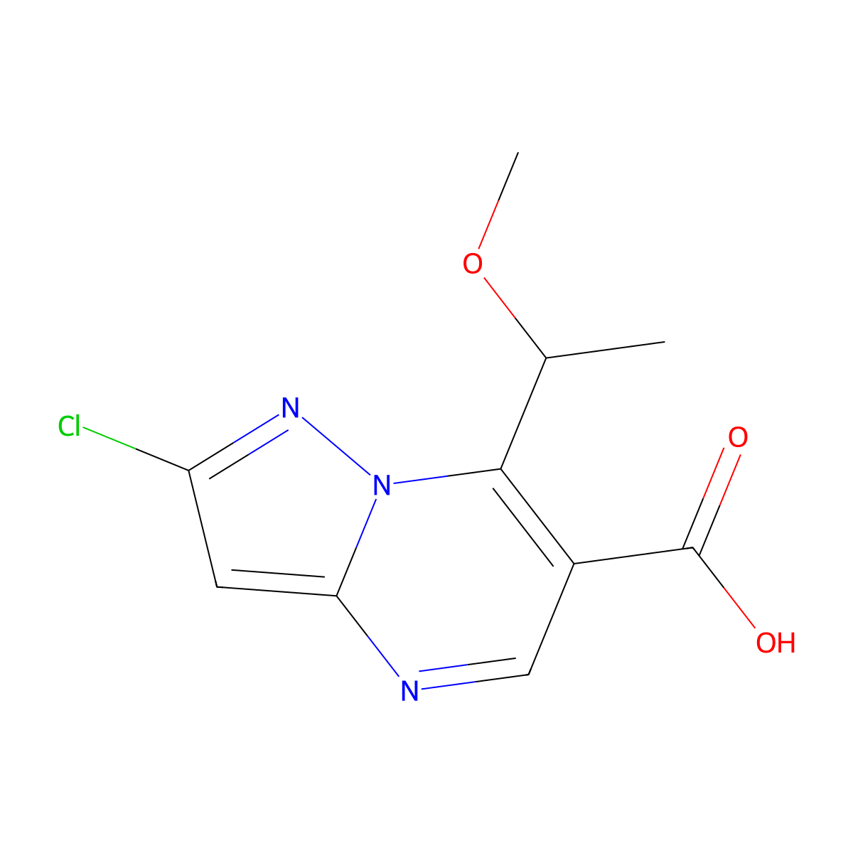 2-chloro-7-[(1S)-1-methoxyethyl]pyrazolo[1,5-a]pyrimidine-6-carboxylic acid molecular structure, CAS 1832580-83-2