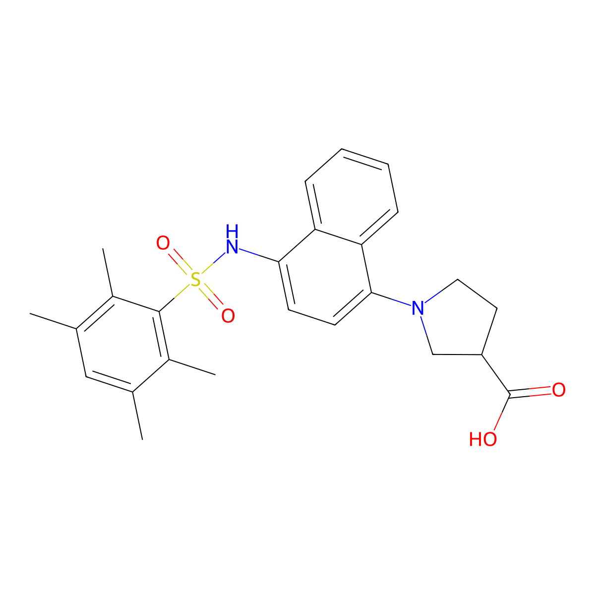 (3s)-1-(4-{[(2,3,5,6-Tetramethylphenyl)sulfonyl]amino}naphthalen-1-Yl)pyrrolidine-3-Carboxylic Acid molecular structure, CAS 1832713-02-6