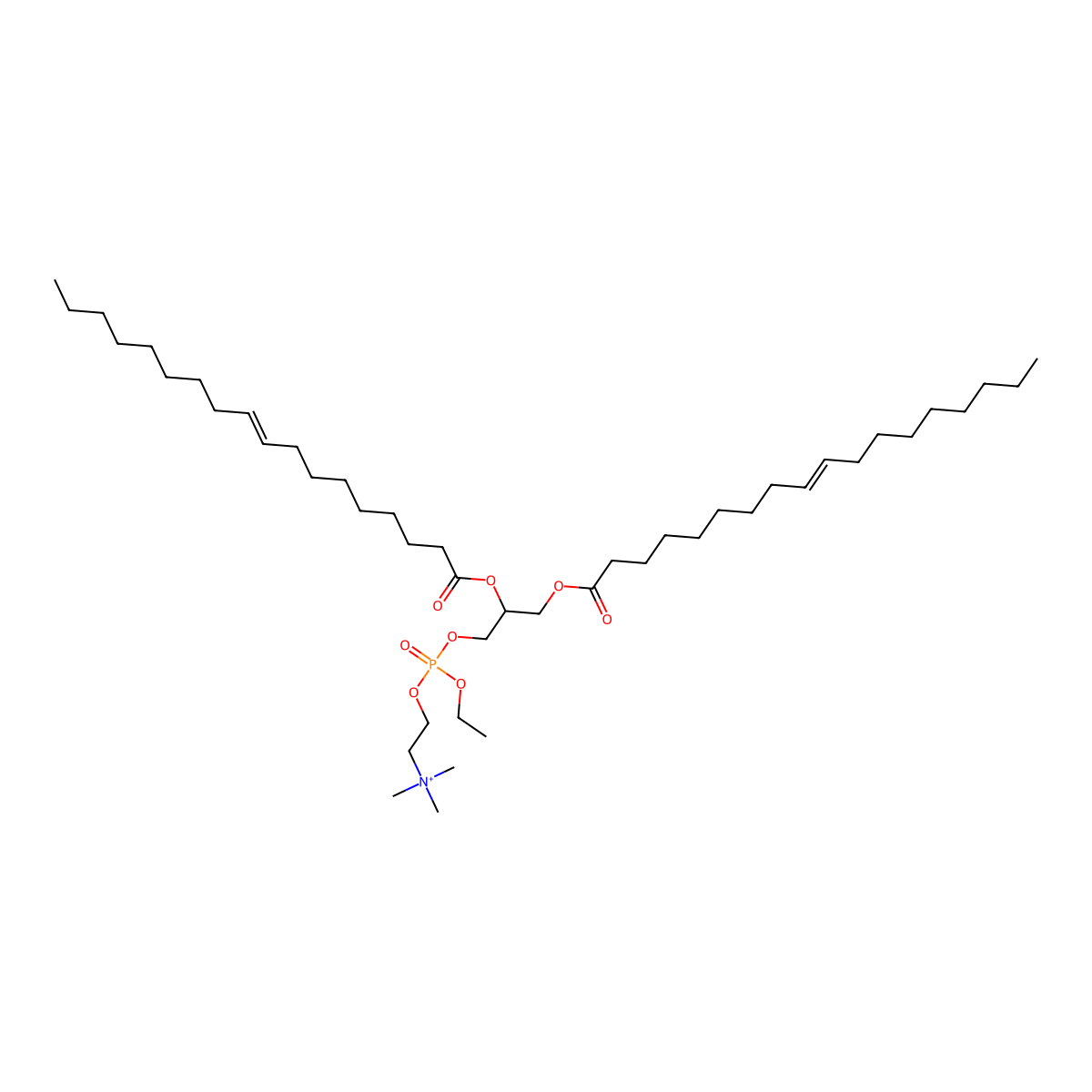 2-((((R)-2,3-Bis(oleoyloxy)propoxy)(ethoxy)phosphoryl)oxy)-N,N,N-trimethylethanaminium molecular structure, CAS 183283-20-7