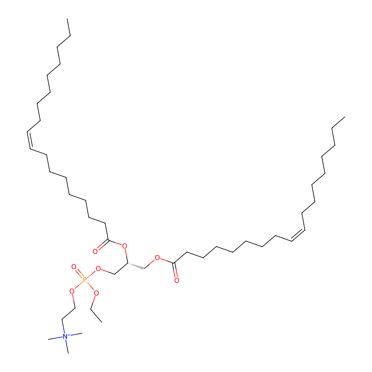 2-((((R)-2,3-Bis(oleoyloxy)propoxy)(ethoxy)phosphoryl)oxy)-N,N,N-trimethylethanaminium molecular structure, CAS 183283-20-7