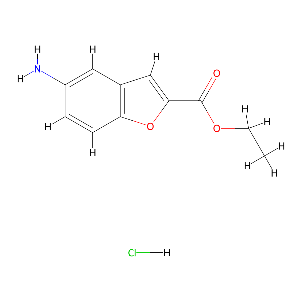 5-Aminobenzofuran-2-carboxylicacidethylester hydrochloride molecular structure, CAS 183288-42-8